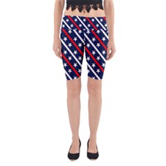 Patriotic Red White Blue Stars Yoga Cropped Leggings by Celenk