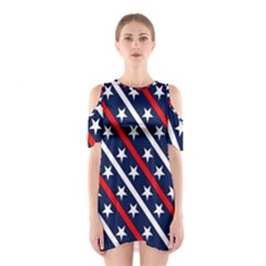 Patriotic Red White Blue Stars Shoulder Cutout One Piece by Celenk