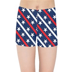 Patriotic Red White Blue Stars Kids Sports Shorts by Celenk