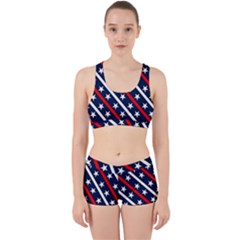 Patriotic Red White Blue Stars Work It Out Sports Bra Set by Celenk