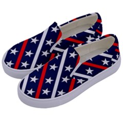 Patriotic Red White Blue Stars Kids  Canvas Slip Ons by Celenk