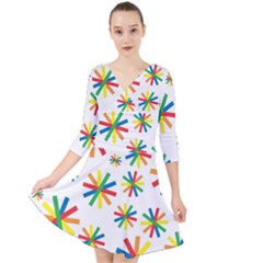 Celebrate Pattern Colorful Design Quarter Sleeve Front Wrap Dress	