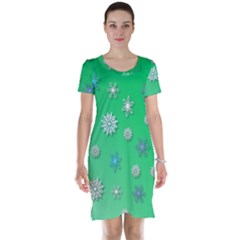 Snowflakes Winter Christmas Overlay Short Sleeve Nightdress by Celenk