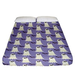 Bat And Ghost Halloween Lilac Paper Pattern Fitted Sheet (california King Size) by Celenk