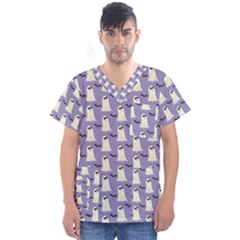 Bat And Ghost Halloween Lilac Paper Pattern Men s V-neck Scrub Top