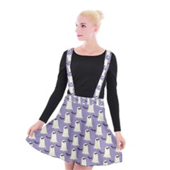 Bat And Ghost Halloween Lilac Paper Pattern Suspender Skater Skirt by Celenk