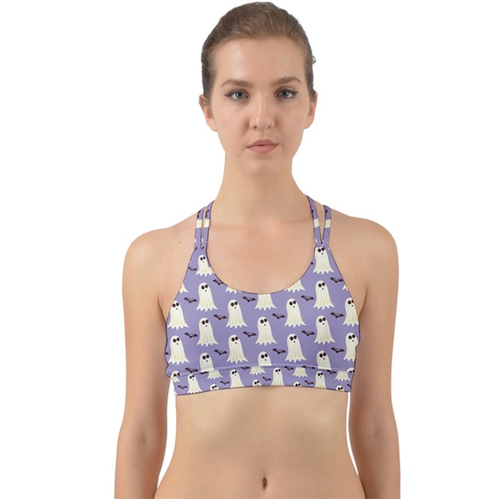 Bat And Ghost Halloween Lilac Paper Pattern Back Web Sports Bra