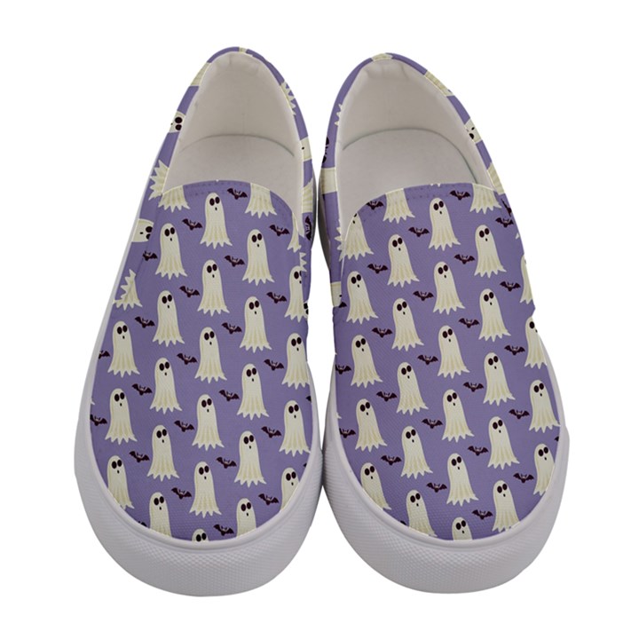 Bat And Ghost Halloween Lilac Paper Pattern Women s Canvas Slip Ons