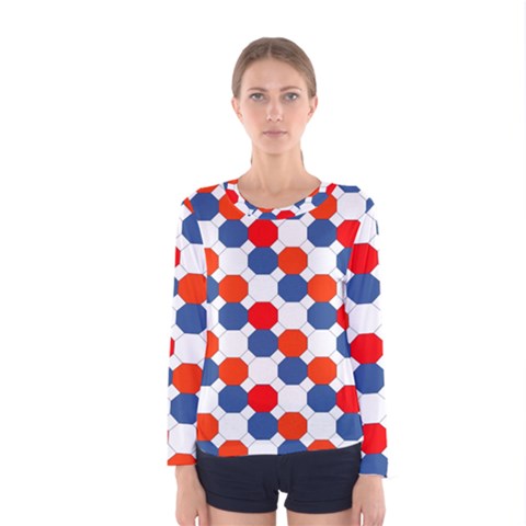 Geometric Design Red White Blue Women s Long Sleeve Tee by Celenk