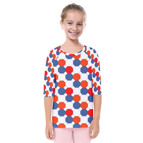 Geometric Design Red White Blue Kids  Quarter Sleeve Raglan Tee by Celenk