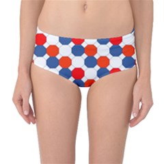 Geometric Design Red White Blue Mid-waist Bikini Bottoms by Celenk