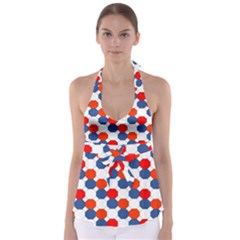 Geometric Design Red White Blue Babydoll Tankini Top by Celenk