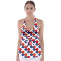 Geometric Design Red White Blue Babydoll Tankini Top View1