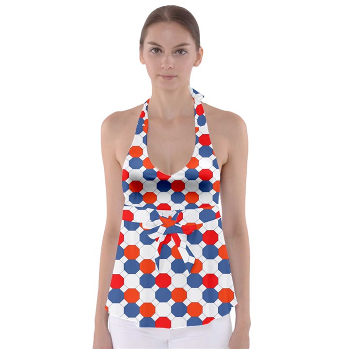 Geometric Design Red White Blue Babydoll Tankini Top