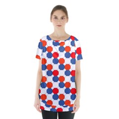 Geometric Design Red White Blue Skirt Hem Sports Top