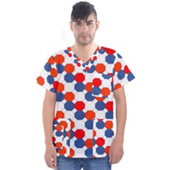 Geometric Design Red White Blue Men s V-neck Scrub Top