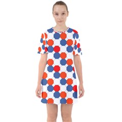 Geometric Design Red White Blue Sixties Short Sleeve Mini Dress