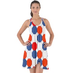 Geometric Design Red White Blue Show Some Back Chiffon Dress