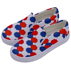 Geometric Design Red White Blue Kids  Canvas Slip Ons by Celenk