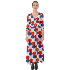 Geometric Design Red White Blue Button Up Boho Maxi Dress