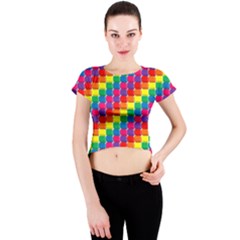 Rainbow 3d Cubes Red Orange Crew Neck Crop Top by Celenk