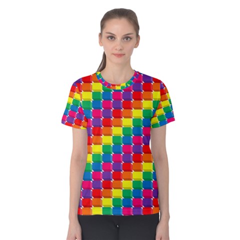 Rainbow 3d Cubes Red Orange Women s Cotton Tee by Celenk