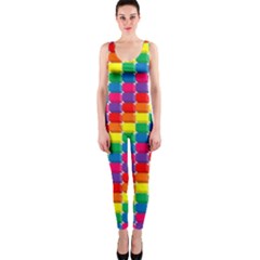 Rainbow 3d Cubes Red Orange Onepiece Catsuit by Celenk