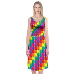 Rainbow 3d Cubes Red Orange Midi Sleeveless Dress