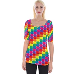 Rainbow 3d Cubes Red Orange Wide Neckline Tee