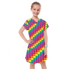 Rainbow 3d Cubes Red Orange Kids  Drop Waist Dress