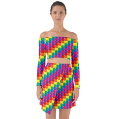 Rainbow 3d Cubes Red Orange Off Shoulder Top With Skirt Set