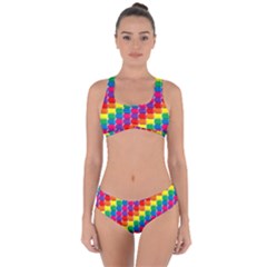 Rainbow 3d Cubes Red Orange Criss Cross Bikini Set by Celenk