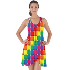 Rainbow 3d Cubes Red Orange Show Some Back Chiffon Dress