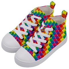 Rainbow 3d Cubes Red Orange Kid s Mid-top Canvas Sneakers