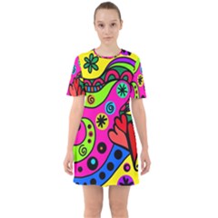 Seamless Tile Background Abstract Sixties Short Sleeve Mini Dress