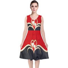 Red Black Background Wallpaper Bg V-neck Midi Sleeveless Dress 