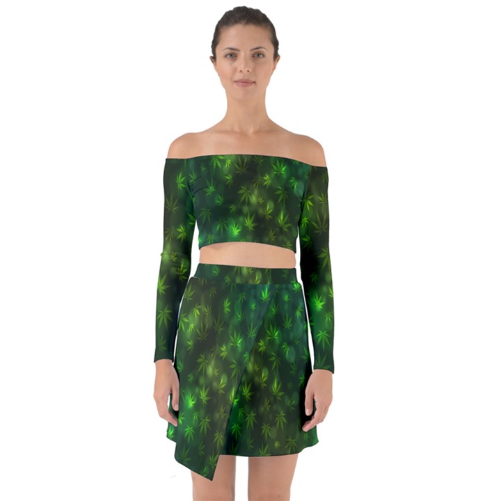 Bokeh Background Texture Marijuana Off Shoulder Top with Skirt Set