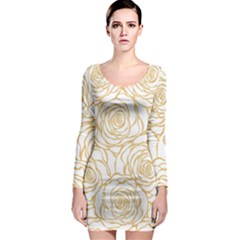 Yellow Peonies Long Sleeve Bodycon Dress by NouveauDesign