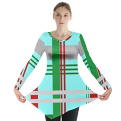 Christmas Plaid Backgrounds Plaid Long Sleeve Tunic  by Celenk