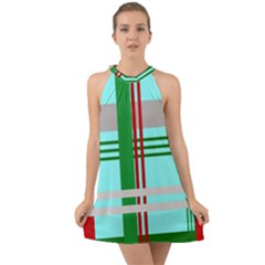 Christmas Plaid Backgrounds Plaid Halter Tie Back Chiffon Dress by Celenk