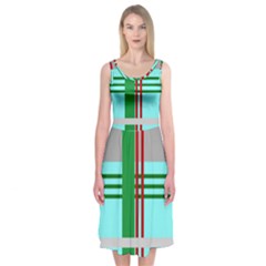 Christmas Plaid Backgrounds Plaid Midi Sleeveless Dress by Celenk