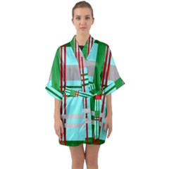 Christmas Plaid Backgrounds Plaid Quarter Sleeve Kimono Robe by Celenk