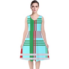 Christmas Plaid Backgrounds Plaid V-neck Midi Sleeveless Dress  by Celenk