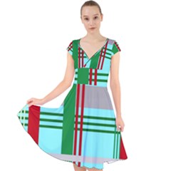 Christmas Plaid Backgrounds Plaid Cap Sleeve Front Wrap Midi Dress by Celenk