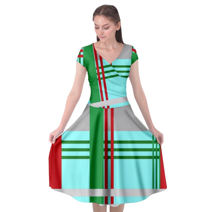 Christmas Plaid Backgrounds Plaid Cap Sleeve Wrap Front Dress