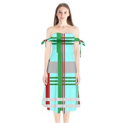 Christmas Plaid Backgrounds Plaid Shoulder Tie Bardot Midi Dress by Celenk