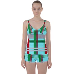 Christmas Plaid Backgrounds Plaid Tie Front Two Piece Tankini