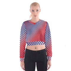 Dots Red White Blue Gradient Cropped Sweatshirt by Celenk