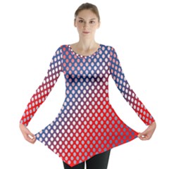 Dots Red White Blue Gradient Long Sleeve Tunic  by Celenk