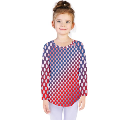 Dots Red White Blue Gradient Kids  Long Sleeve Tee by Celenk